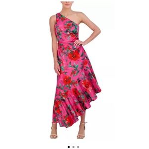 Eliza J Pink Floral One-Shoulder Midi Dress
